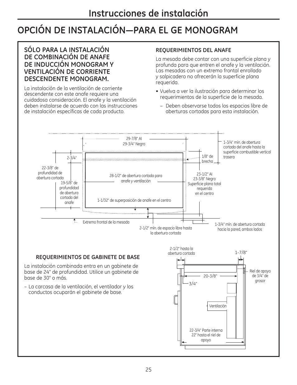 Opcion de instalacion-para el ge monogram, Instrucciones de instalación | GE PHP900SMSS User Manual | Page 25 / 32