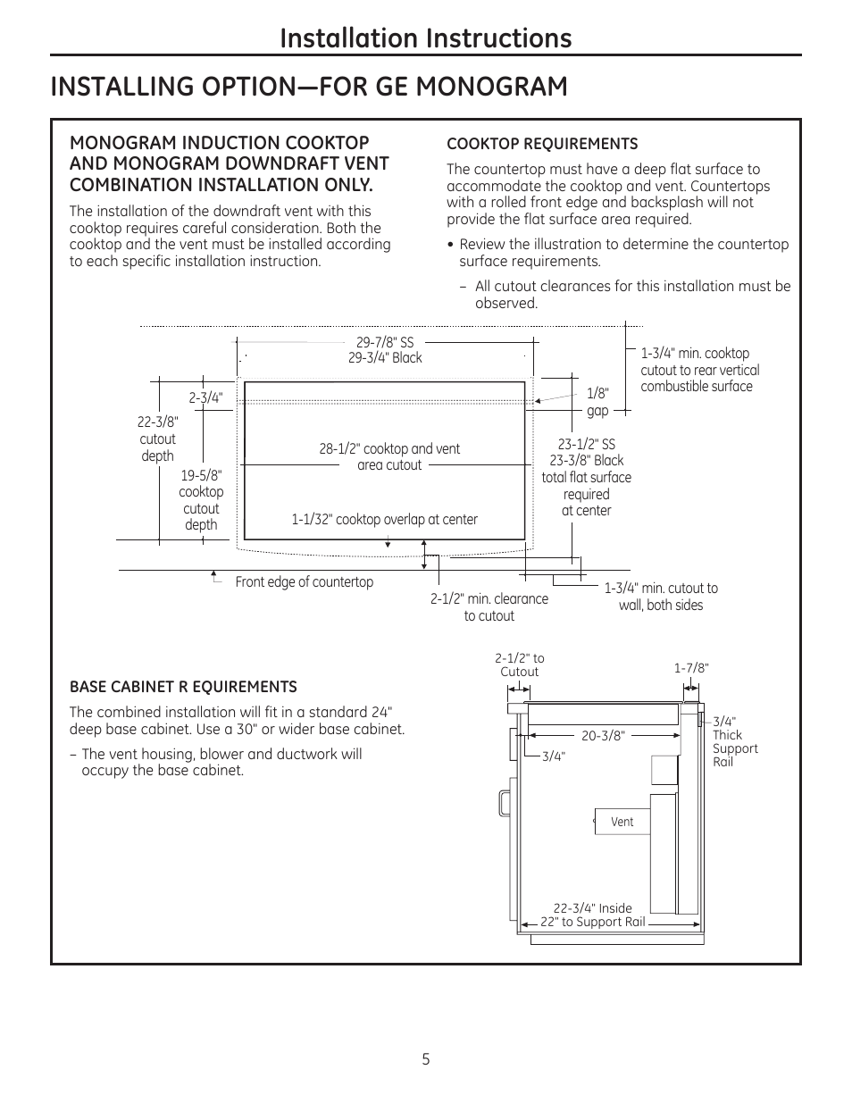 Installing option-for ge monogram, Installation instructions | GE PHP900SMSS User Manual | Page 5 / 32