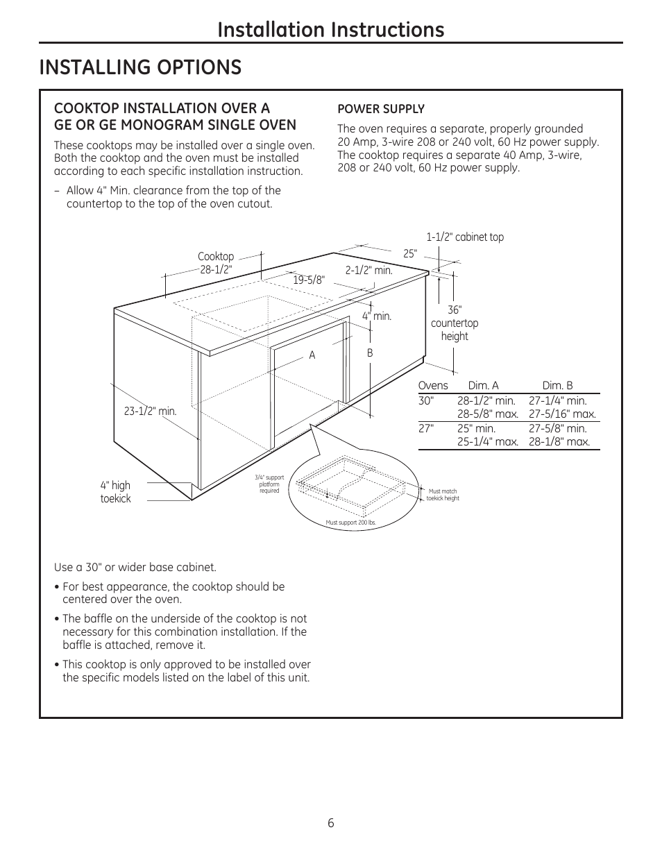 Installing options, Installation instructions | GE PHP900SMSS User Manual | Page 6 / 32