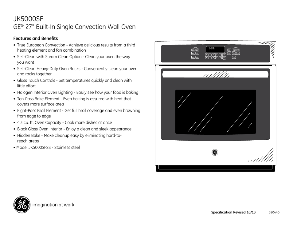 Jk5000sfss, Jk5000sf, 27" built-in single convection wall oven | GE JK5000SFSS User Manual | Page 3 / 3