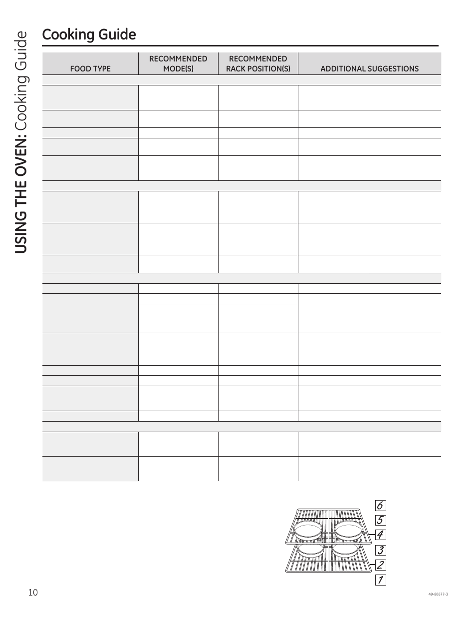 Using the oven: cook ing guide, Cooking guide | GE JT1000SFSS User Manual | Page 10 / 32