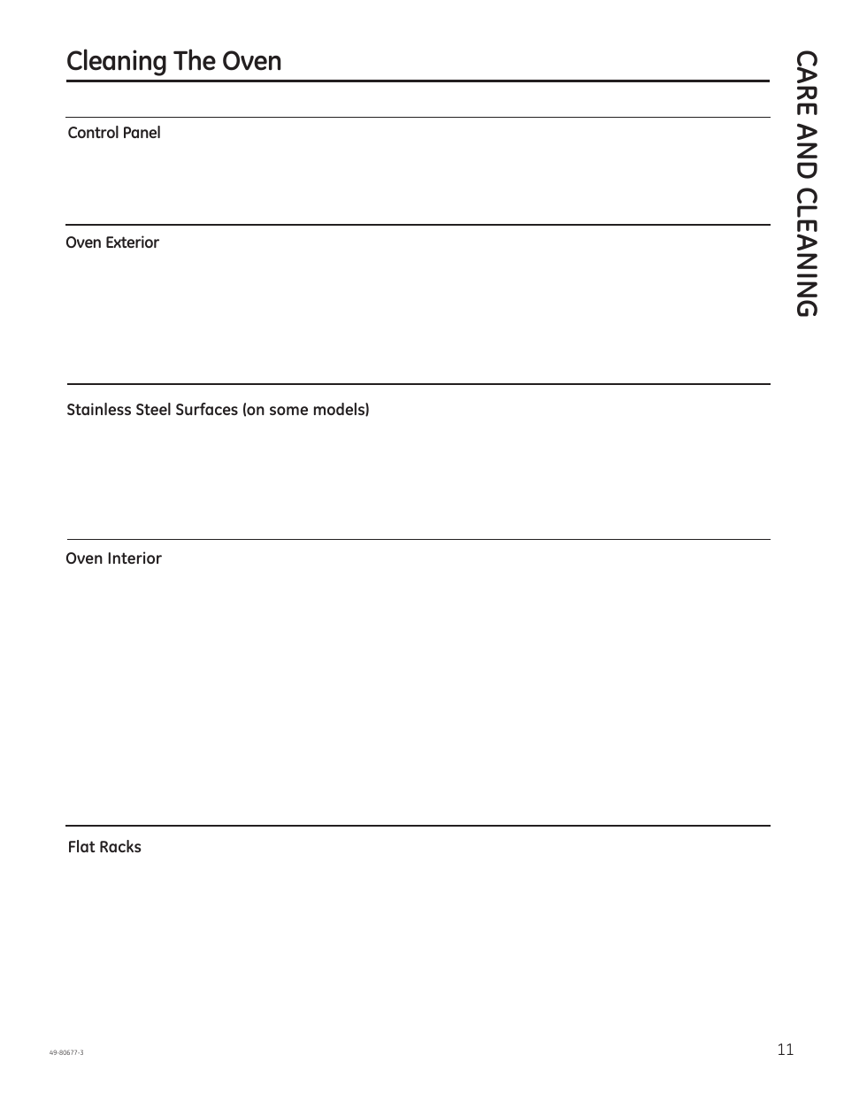 Care and cle aning, Cleaning the oven | GE JT1000SFSS User Manual | Page 11 / 32