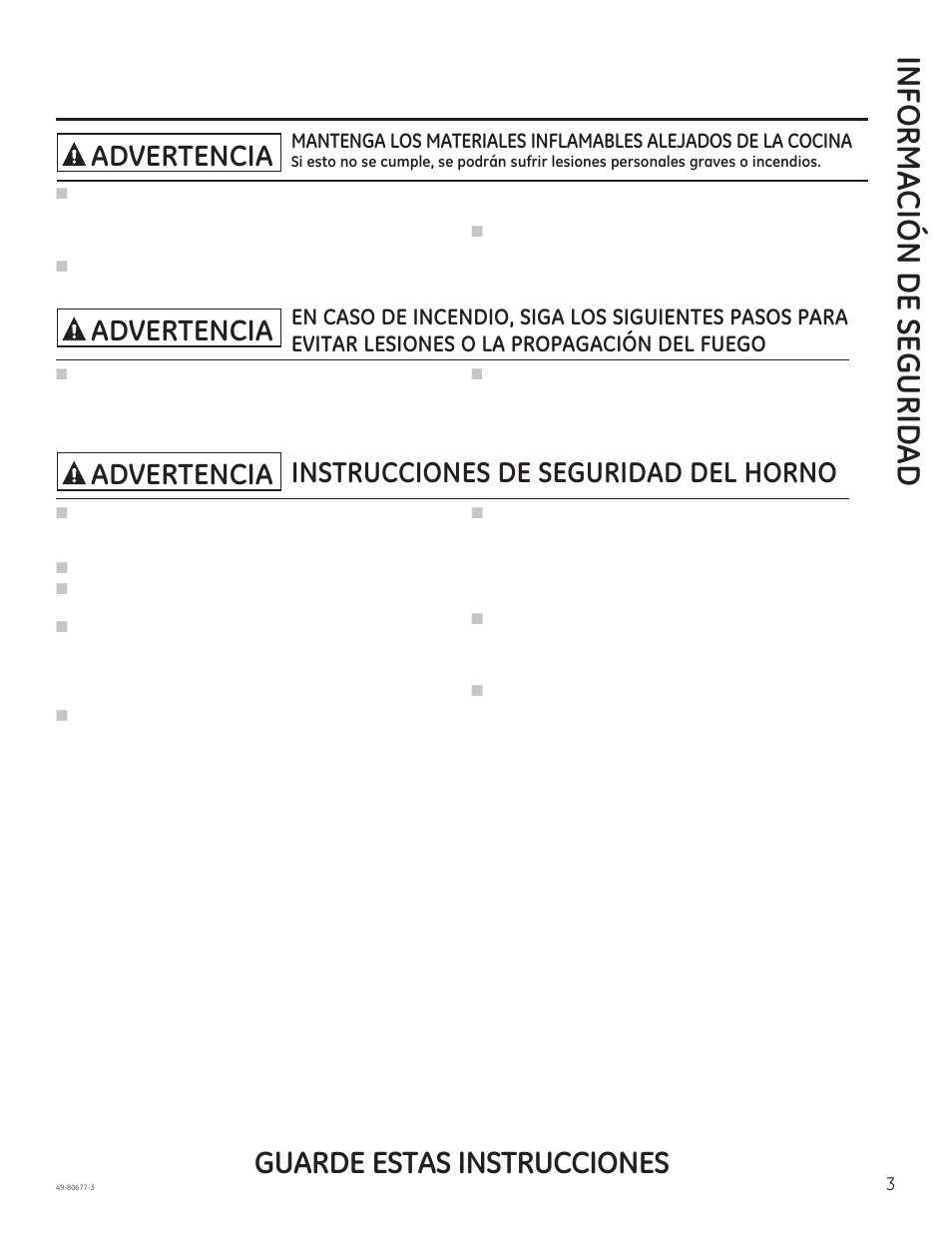 Informa ción de segurid ad, Guarde estas instrucciones, Instrucciones de seguridad del horno | Advertencia | GE JT1000SFSS User Manual | Page 19 / 32