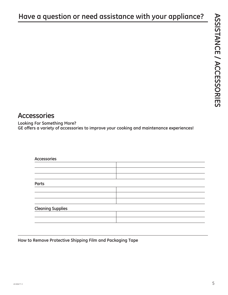 Assist ance / a c cessories | GE JT1000SFSS User Manual | Page 5 / 32