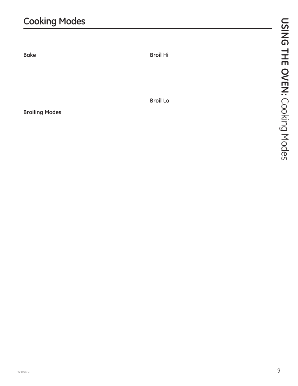 Using the o ven: cooking modes, Cooking modes | GE JT1000SFSS User Manual | Page 9 / 32