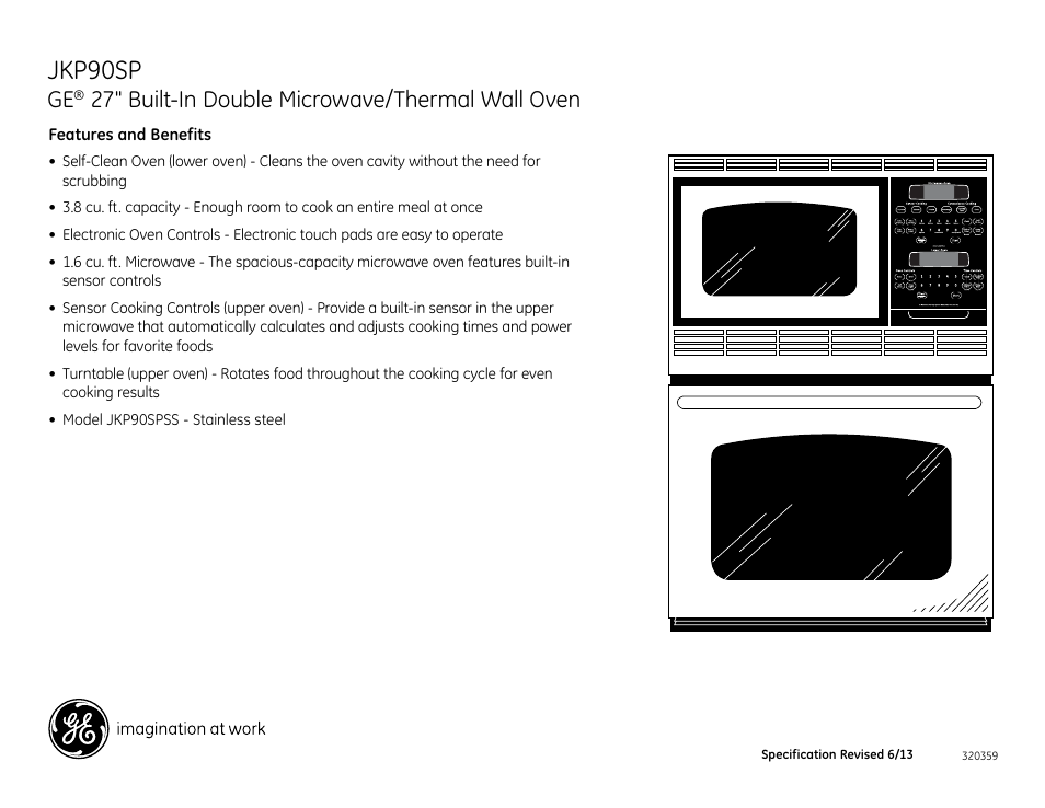 Jkp90sm jkp90sp, 27" built-in double microwave/thermal wall oven | GE JKP90SPSS User Manual | Page 2 / 2