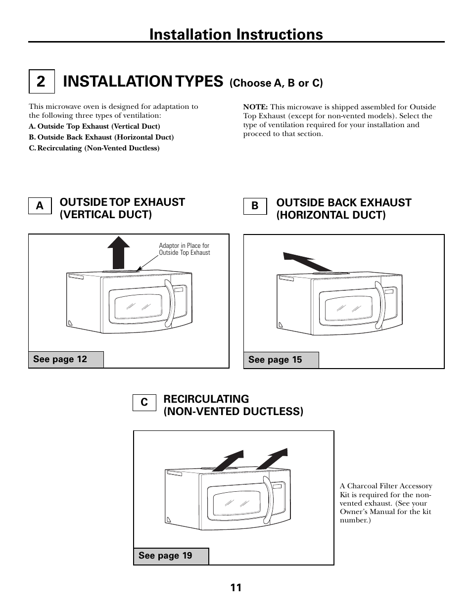 Installation types, Installation types –22, Installation instructions 2 | GE JVM6175DFWW User Manual | Page 11 / 48