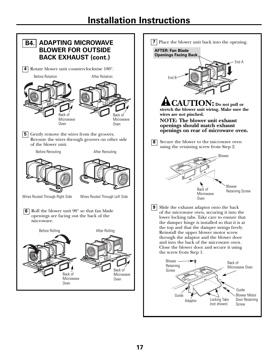 Installation instructions, Caution | GE JVM6175DFWW User Manual | Page 17 / 48