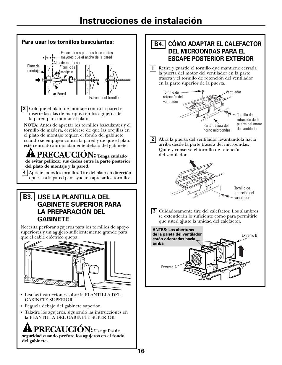 Cómo preparar el gabinete superior, Instrucciones de instalación, Precaución | GE JVM6175DFWW User Manual | Page 40 / 48