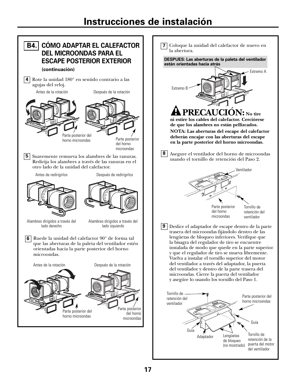 Instrucciones de instalación, Precaución | GE JVM6175DFWW User Manual | Page 41 / 48