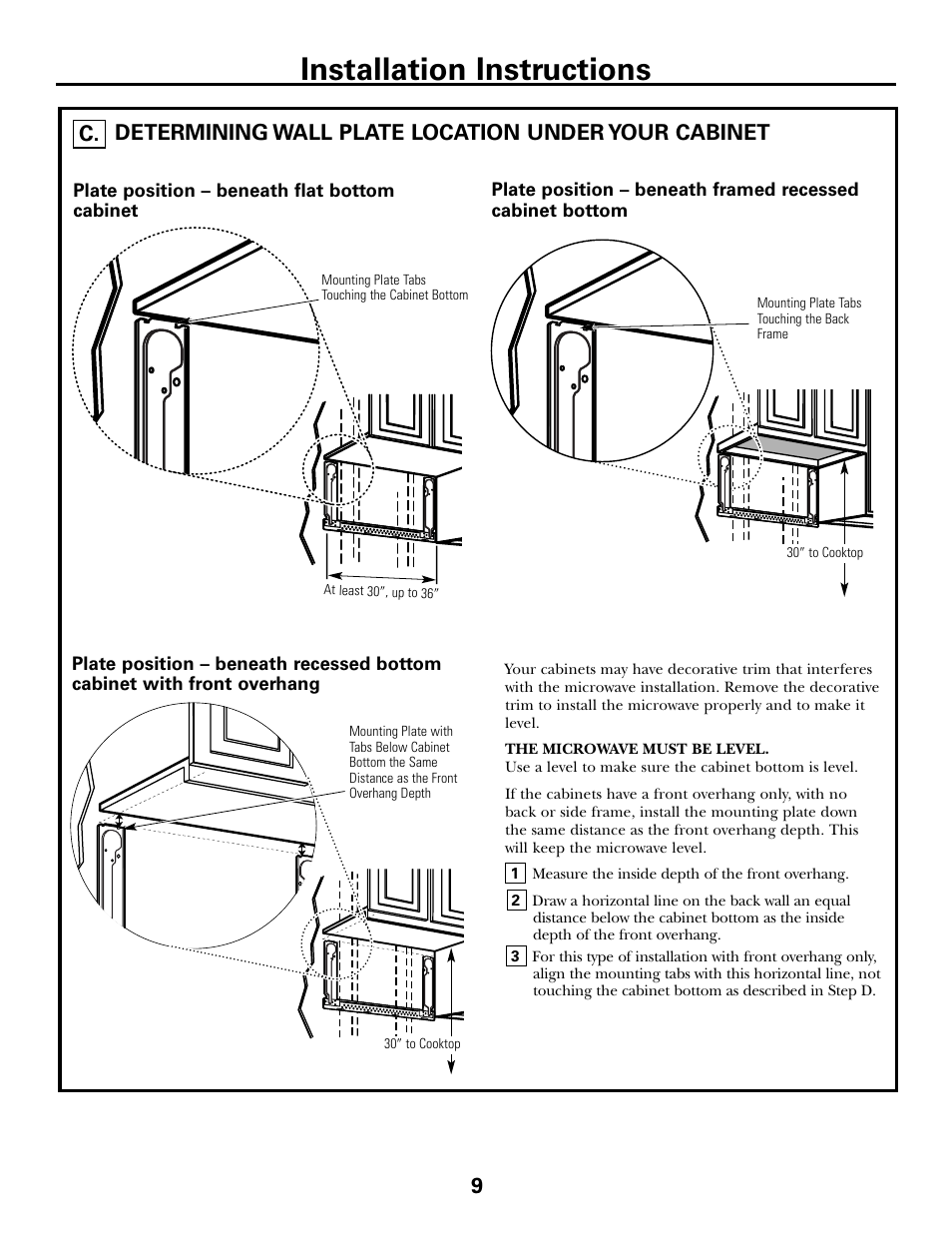 Determining wall plate location, Installation instructions | GE JVM6175DFWW User Manual | Page 9 / 48