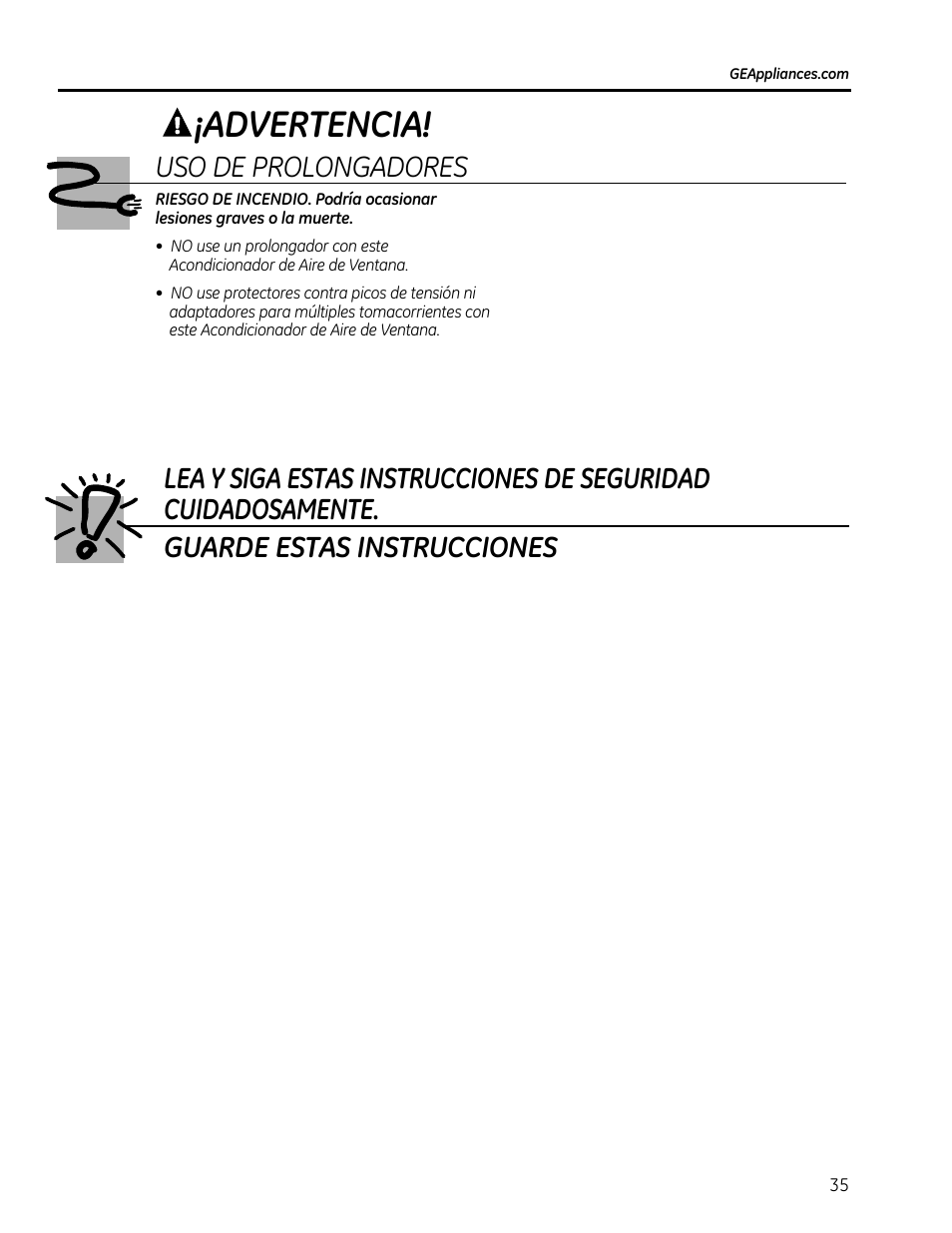 Advertencia | GE AEQ08AS User Manual | Page 35 / 48