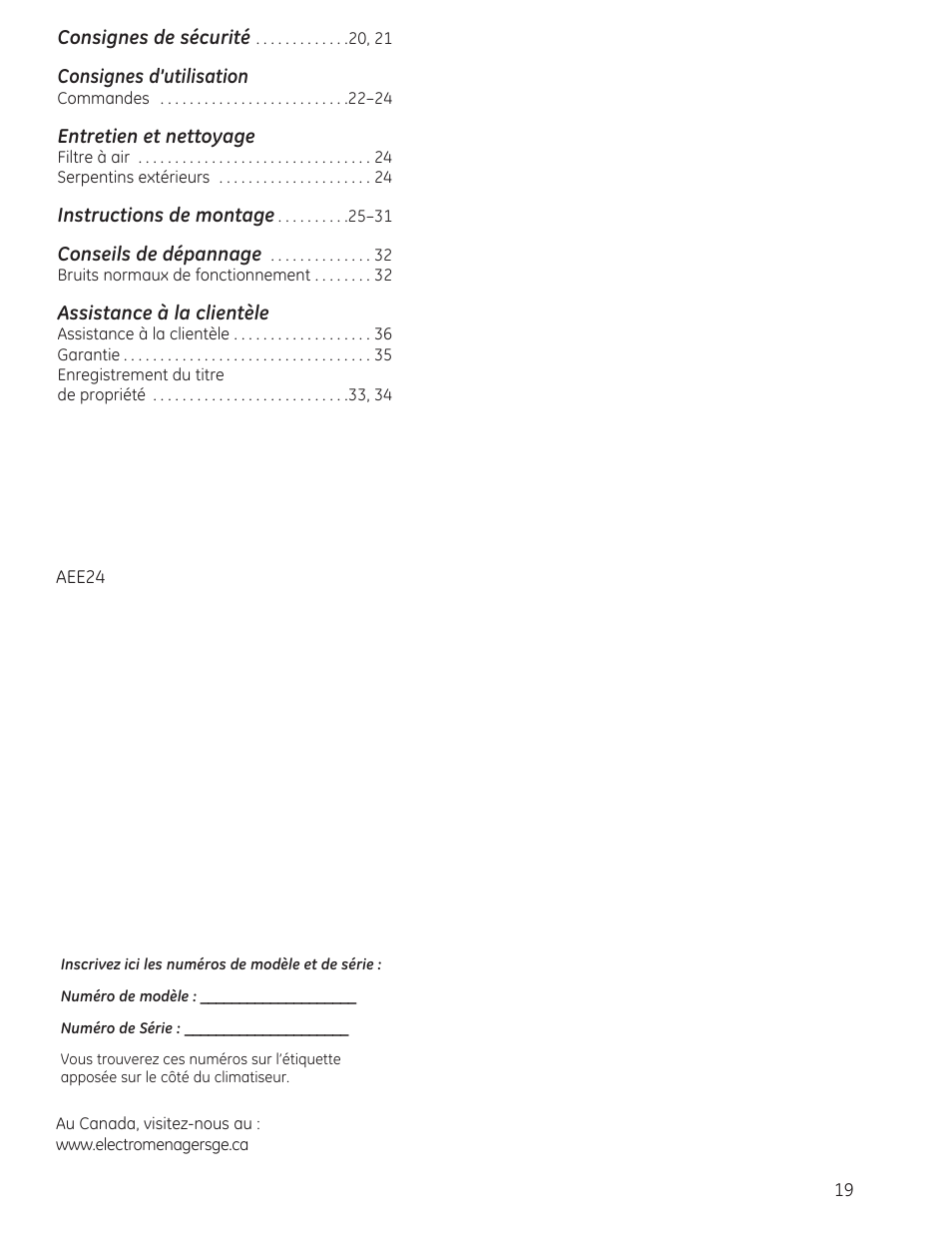 GE AEE24DS User Manual | Page 19 / 56