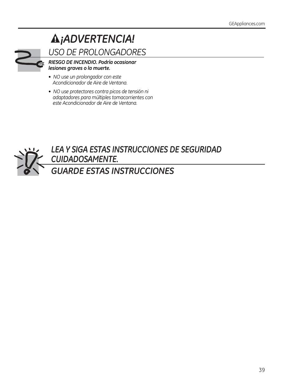 Advertencia | GE AEE24DS User Manual | Page 39 / 56