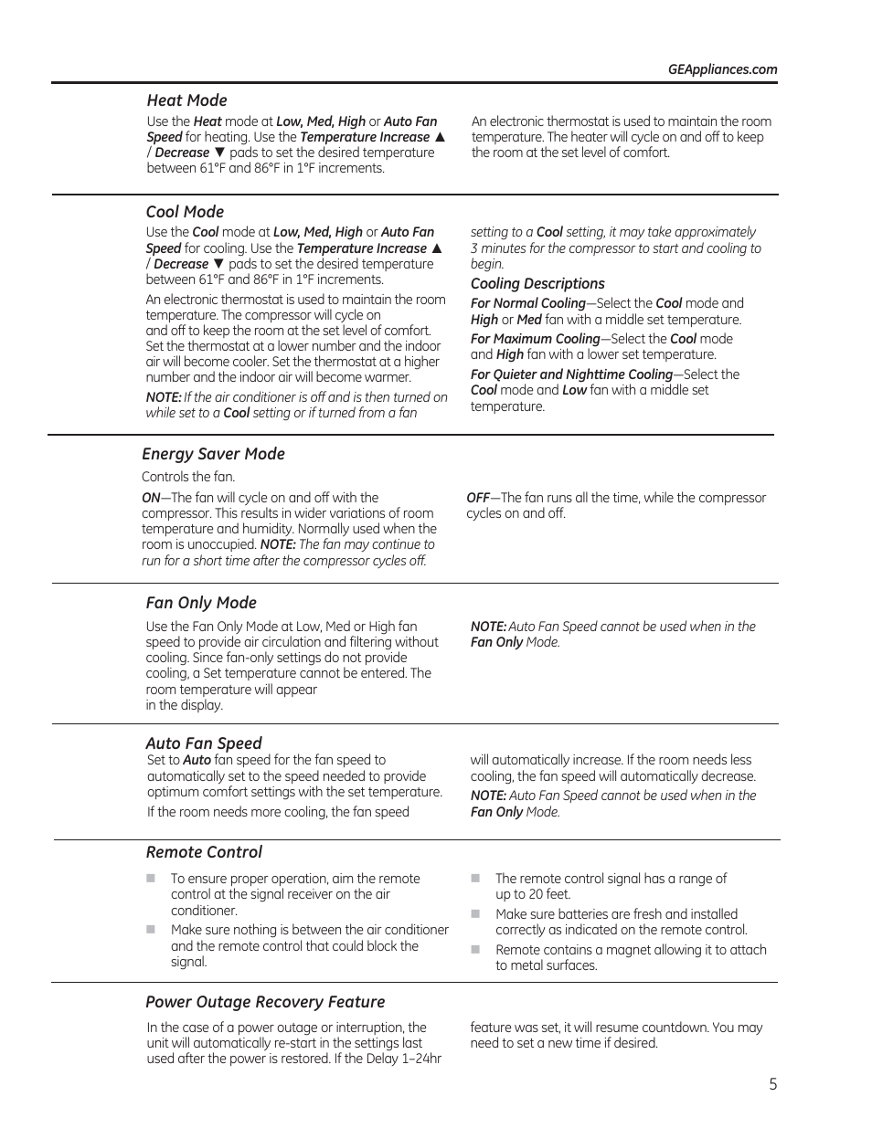 GE AEE24DS User Manual | Page 5 / 56