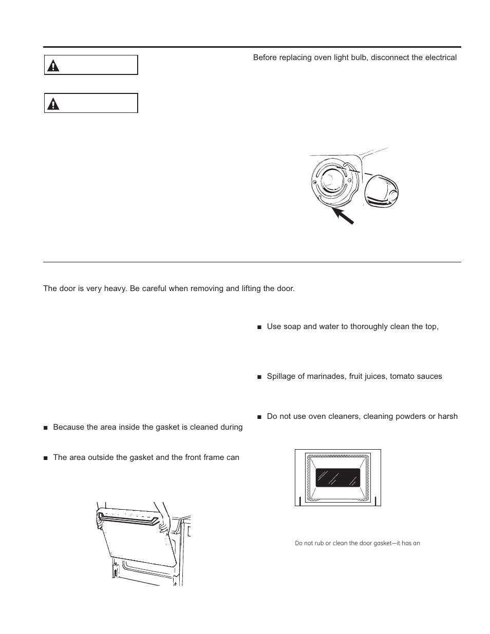 Care and cle aning: maintenance, Maintenance, Warning | Caution | GE JM250DFBB User Manual | Page 18 / 40