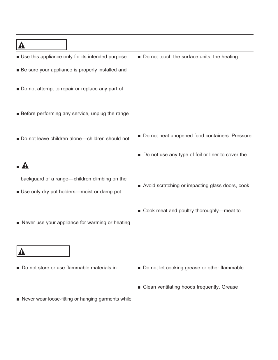 Safe ty informa tion, Save these instructions, Caution | General safety instructions warning, Keep flammable materials away from the range, Warning | GE JM250DFBB User Manual | Page 3 / 40