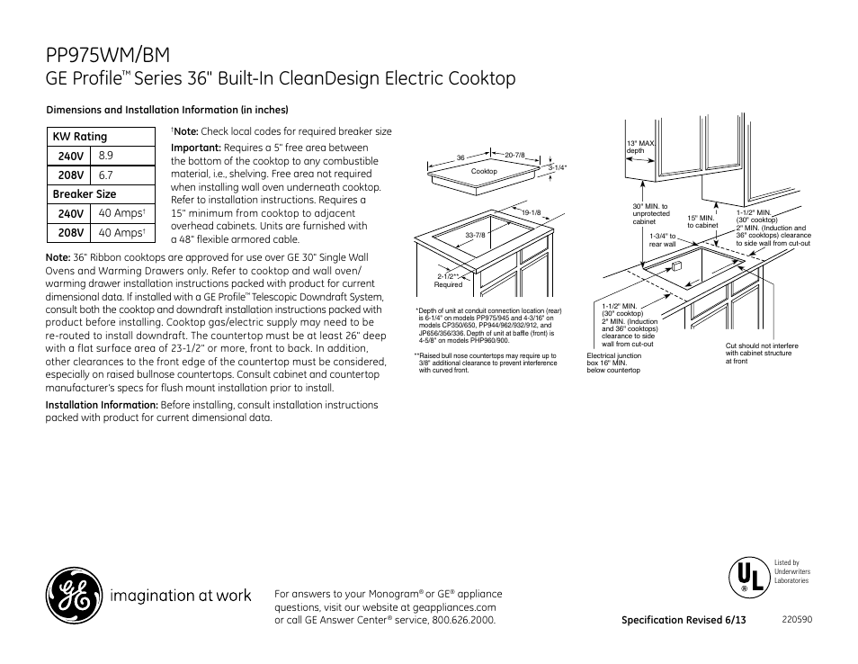 GE PP975BMBB User Manual | 2 pages