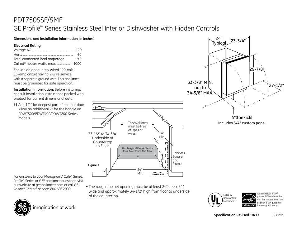 GE PDT750SMFES User Manual | 2 pages