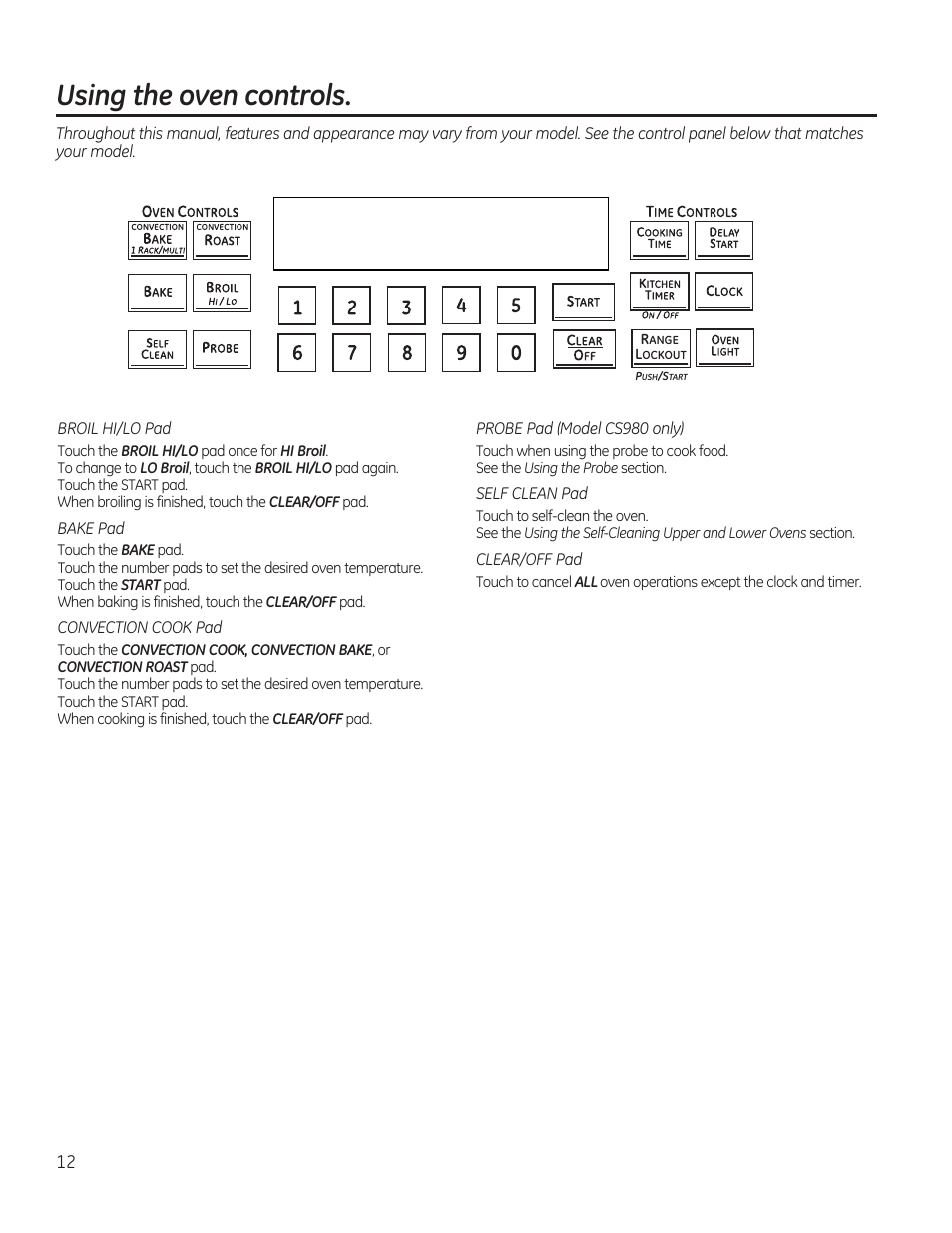 Using the oven controls | GE CS975SDSS User Manual | Page 12 / 112