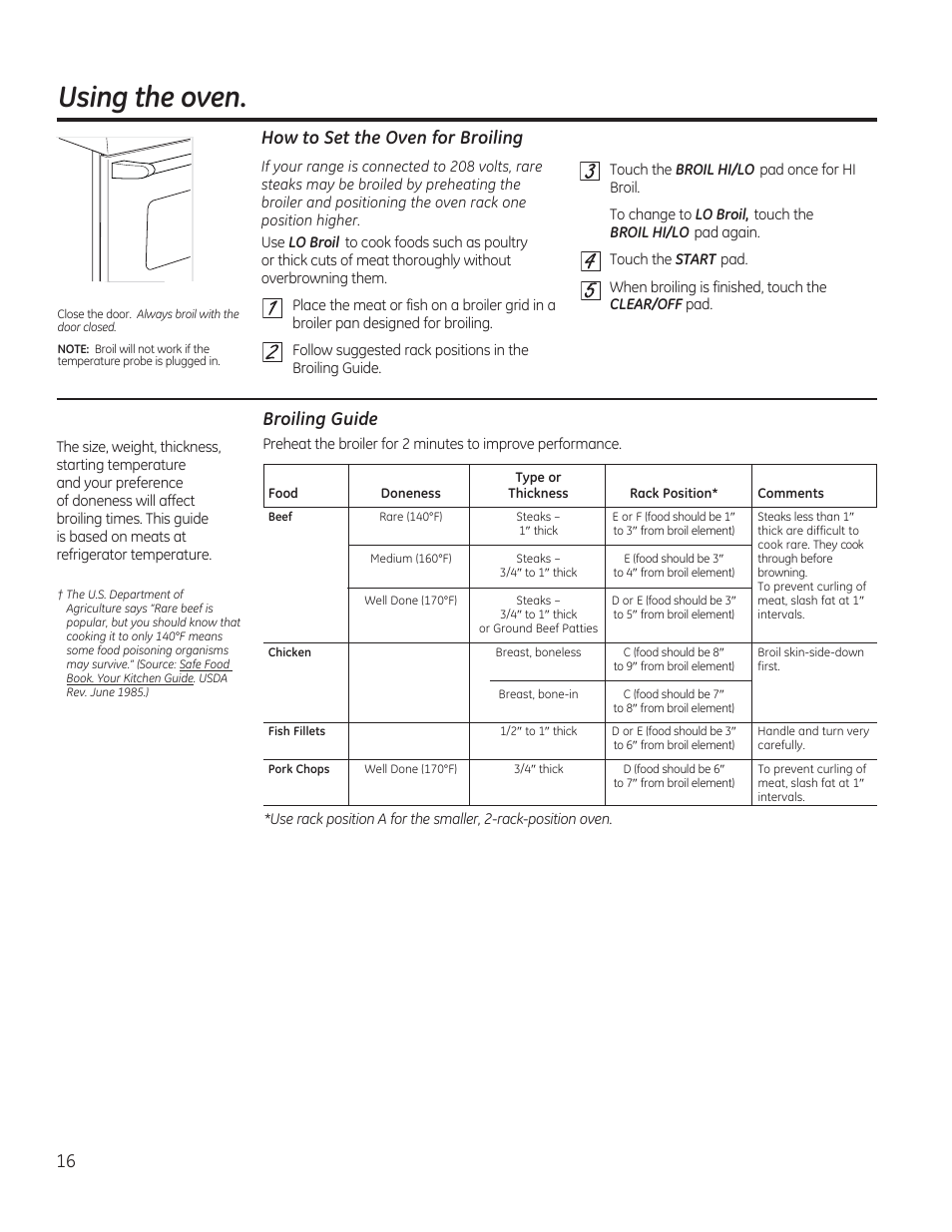 Using the oven, How to set the oven for broiling | GE CS975SDSS User Manual | Page 16 / 112