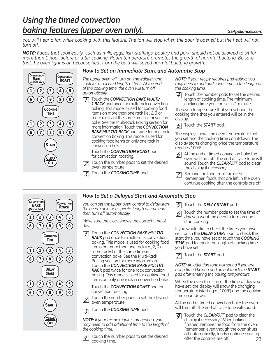 How to set an immediate start and automatic stop, How to set a delayed start and automatic stop | GE CS975SDSS User Manual | Page 23 / 112