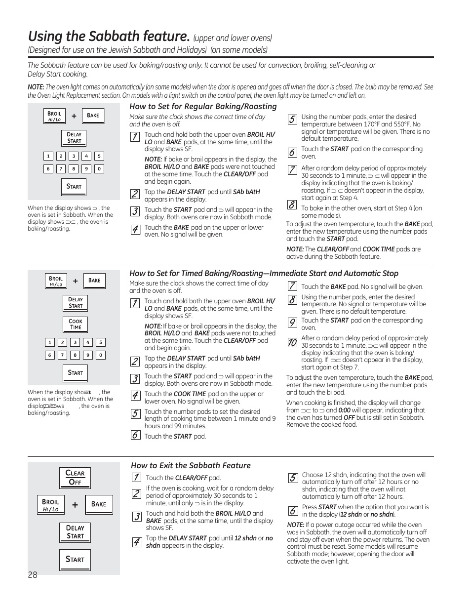 Using the sabbath feature. (upper and lower ovens), Using the sabbath feature | GE CS975SDSS User Manual | Page 28 / 112