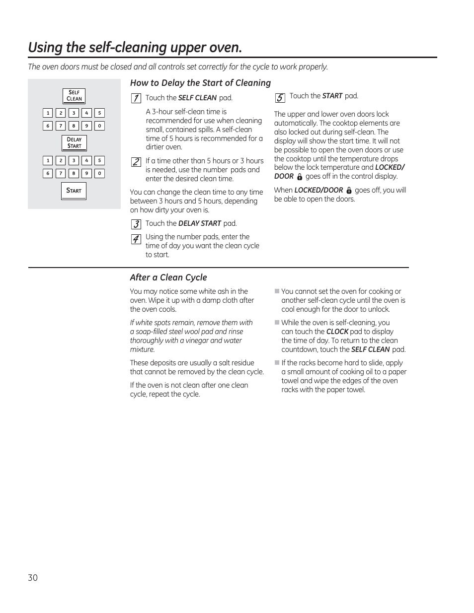 Using the self-cleaning upper oven, After a clean cycle | GE CS975SDSS User Manual | Page 30 / 112