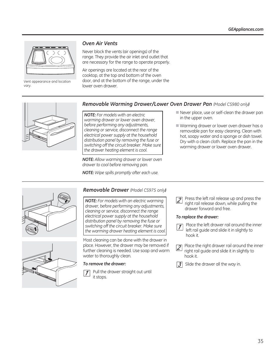 Oven air vents | GE CS975SDSS User Manual | Page 35 / 112