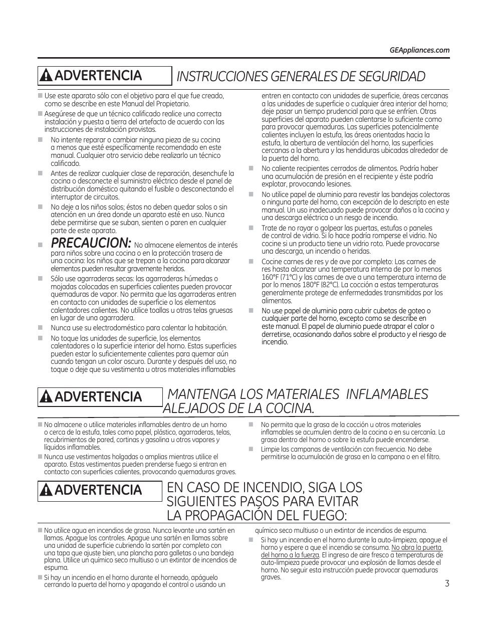 A advertencia instrucciones generales de seguridad, A advertencia, Precaucion | GE CS975SDSS User Manual | Page 59 / 112