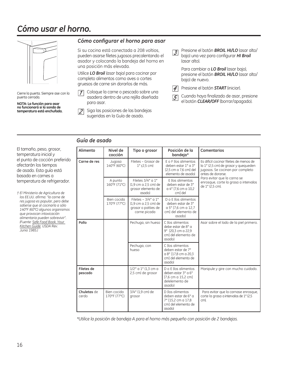 Cómo configurar el horno para asar, Guía de asado, Cómo usar el horno | GE CS975SDSS User Manual | Page 72 / 112