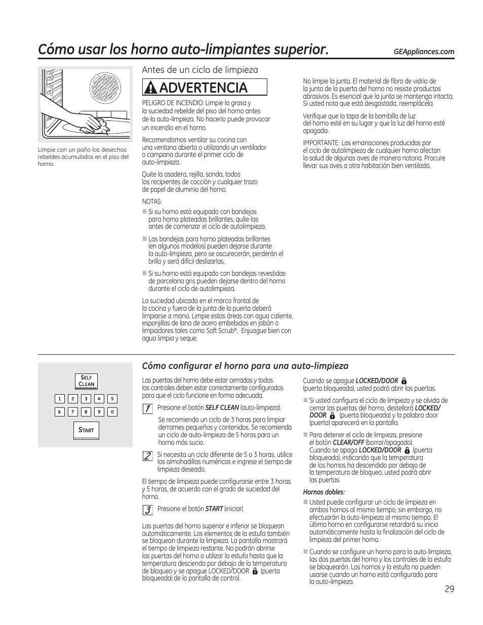 Cómo usar los horno auto-limpiantes superior, A advertencia | GE CS975SDSS User Manual | Page 85 / 112