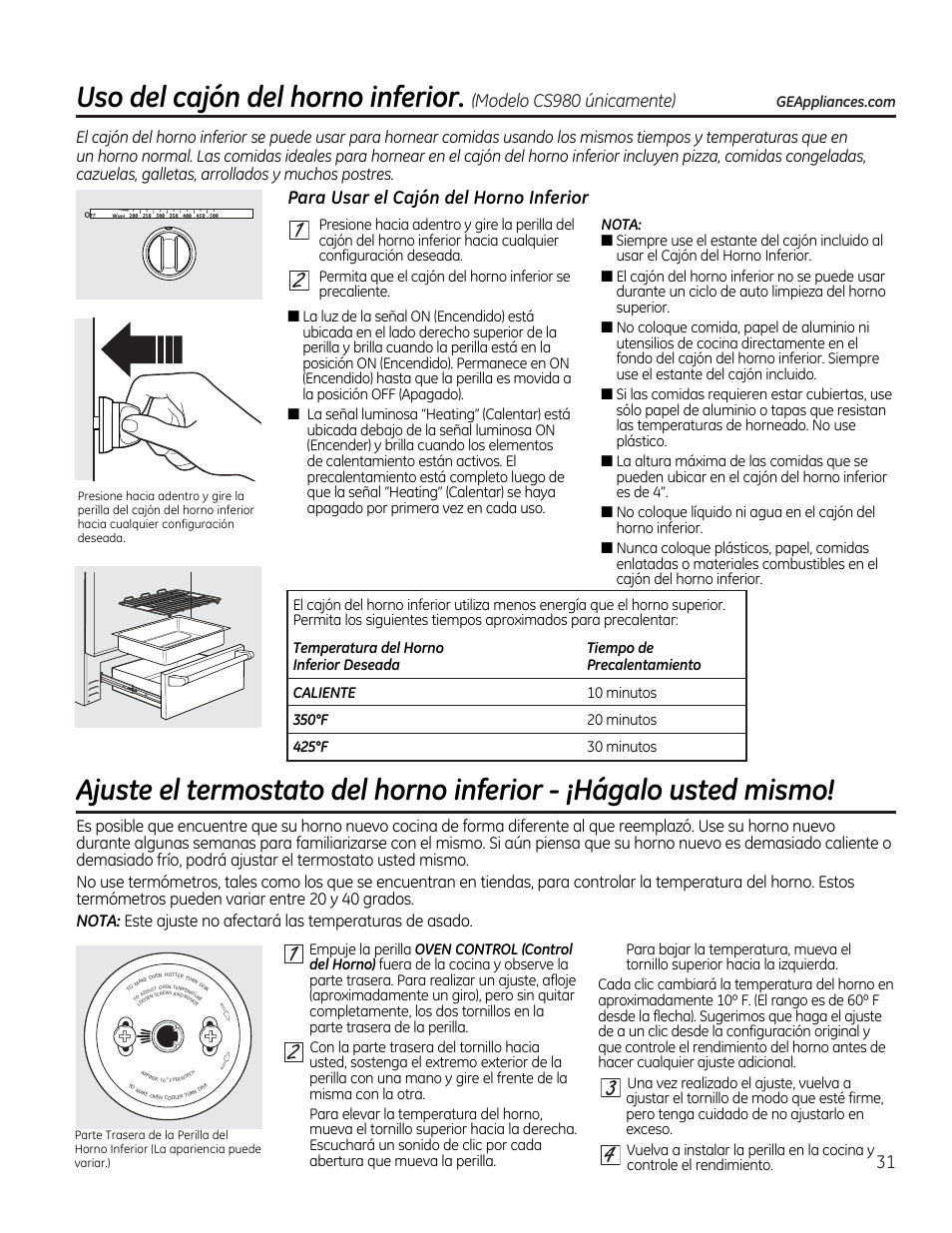 Para usar el cajón del horno inferior | GE CS975SDSS User Manual | Page 87 / 112