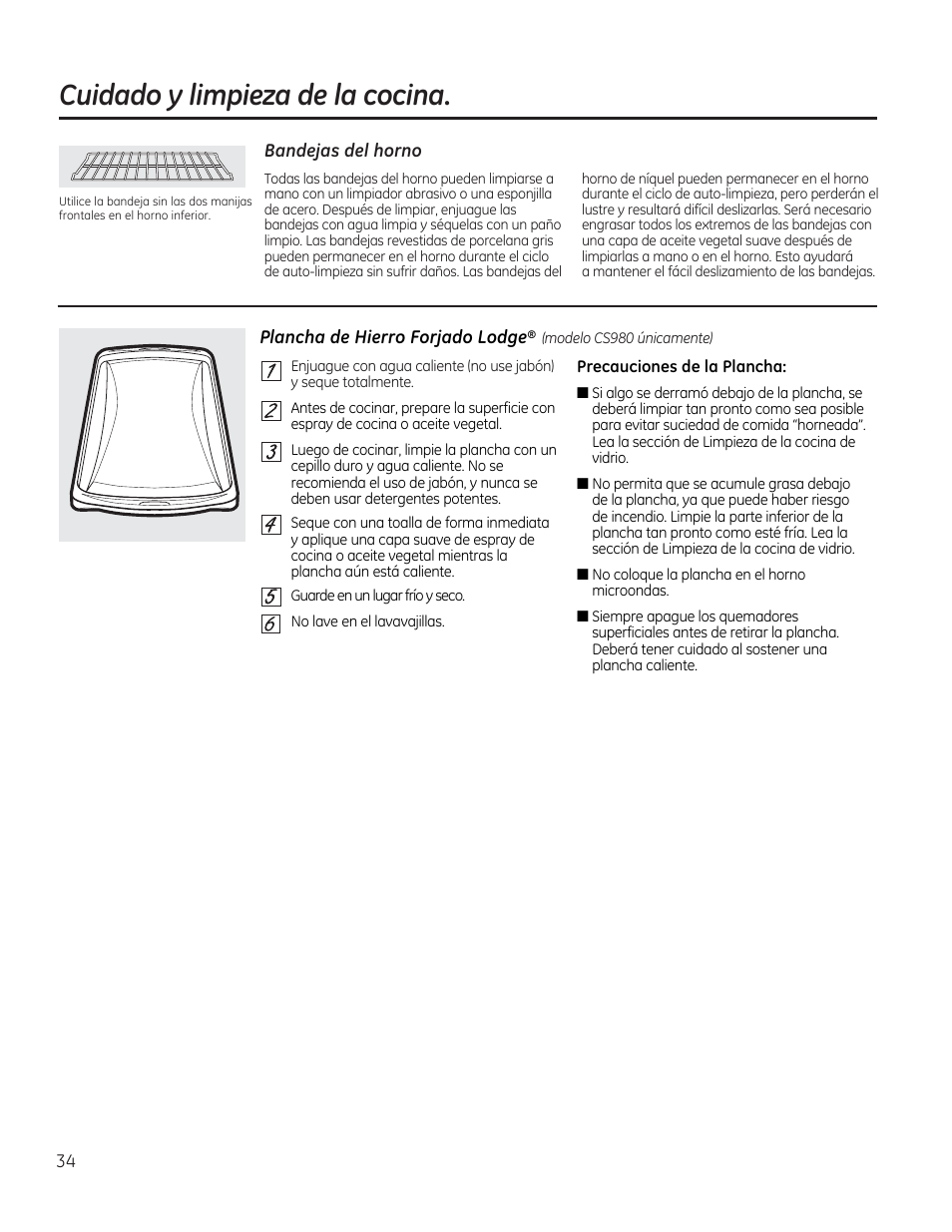 Bandejas del horno, Cuidado y limpieza de la cocina | GE CS975SDSS User Manual | Page 90 / 112