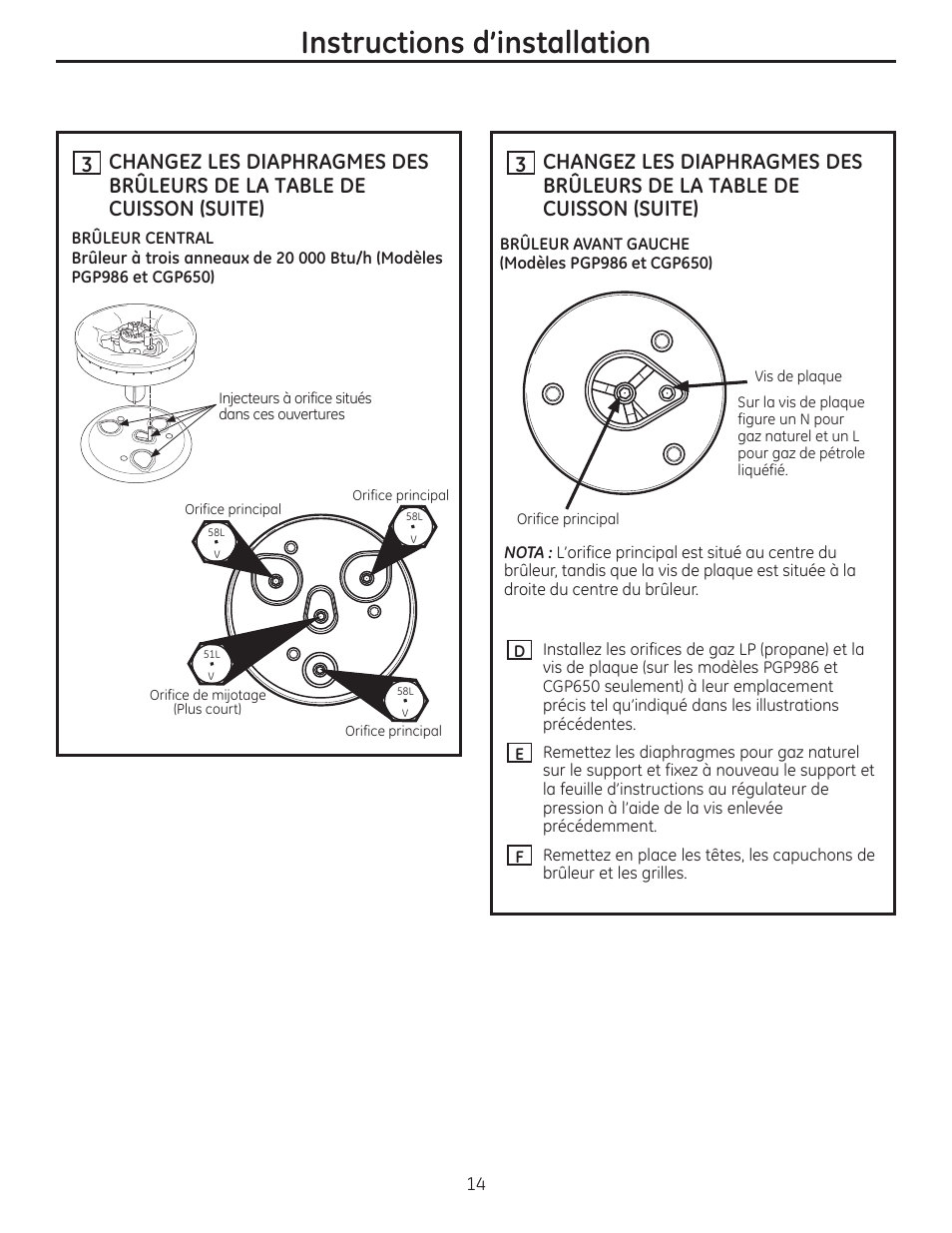 Instructions d’installation | GE PGP986SETSS User Manual | Page 30 / 48