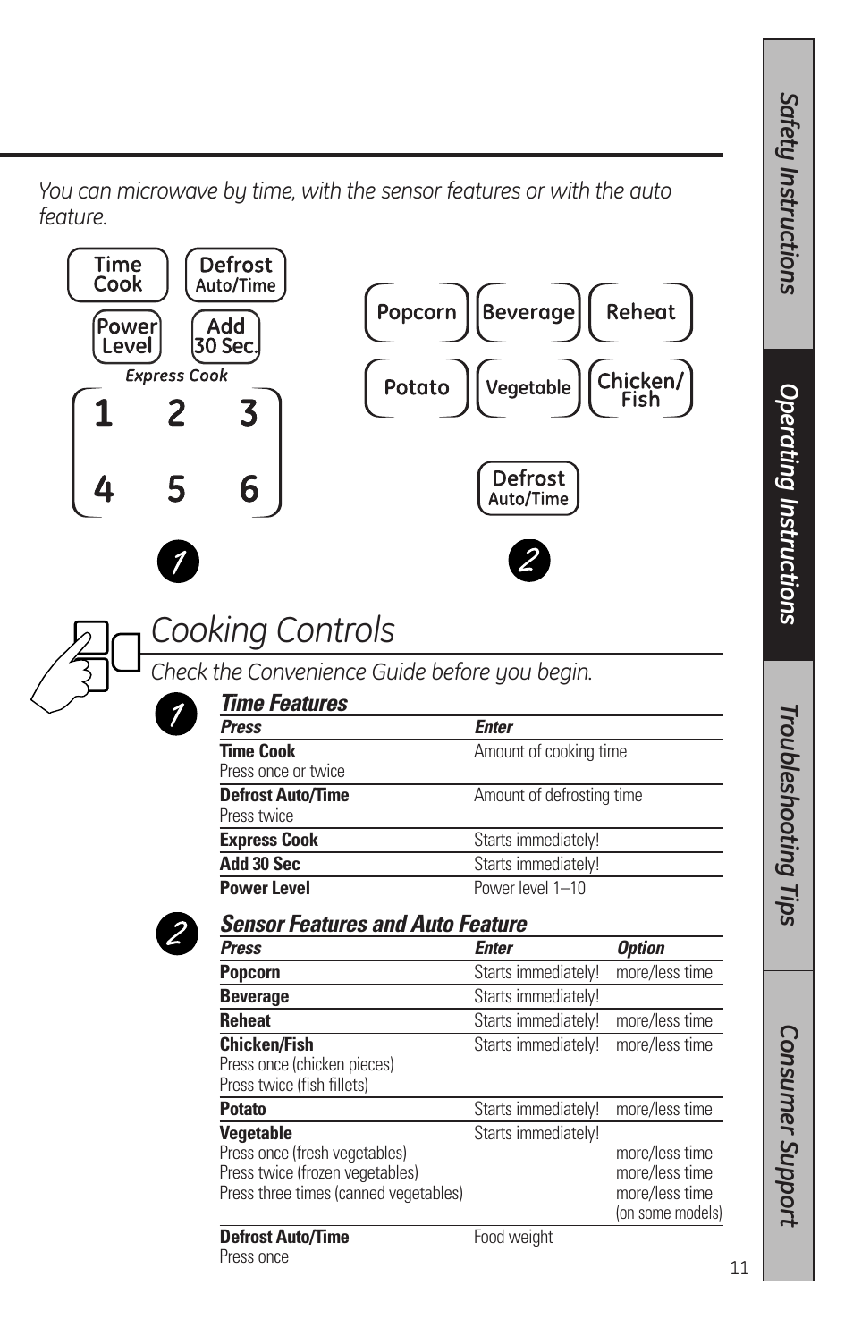 Cooking controls | GE JES2051DNBB User Manual | Page 11 / 36