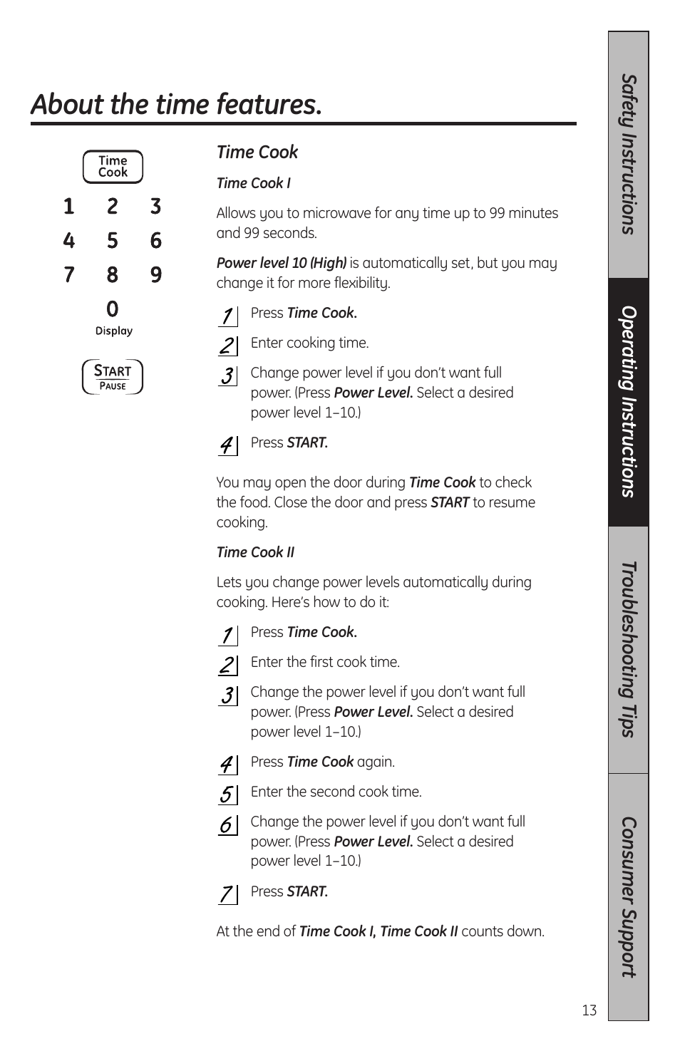 Time features, Time features –18, About the time features | GE JES2051DNBB User Manual | Page 13 / 36