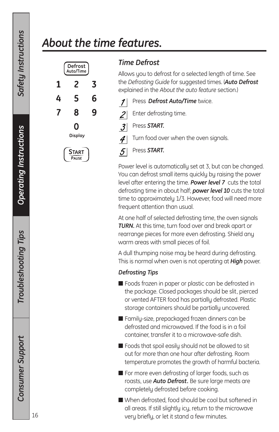 About the time features | GE JES2051DNBB User Manual | Page 16 / 36