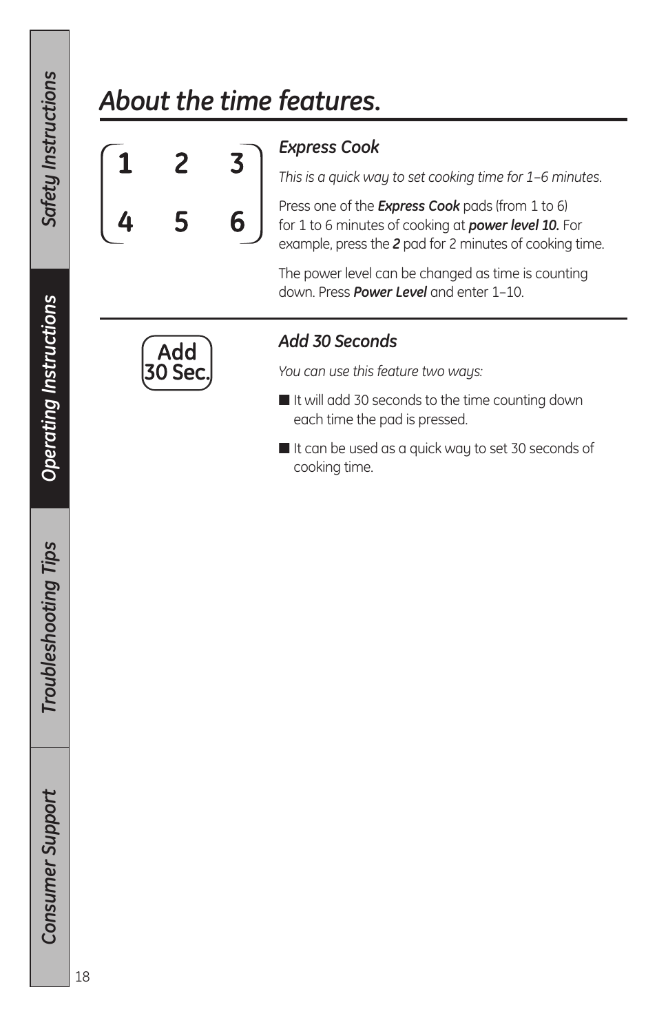 About the time features | GE JES2051DNBB User Manual | Page 18 / 36