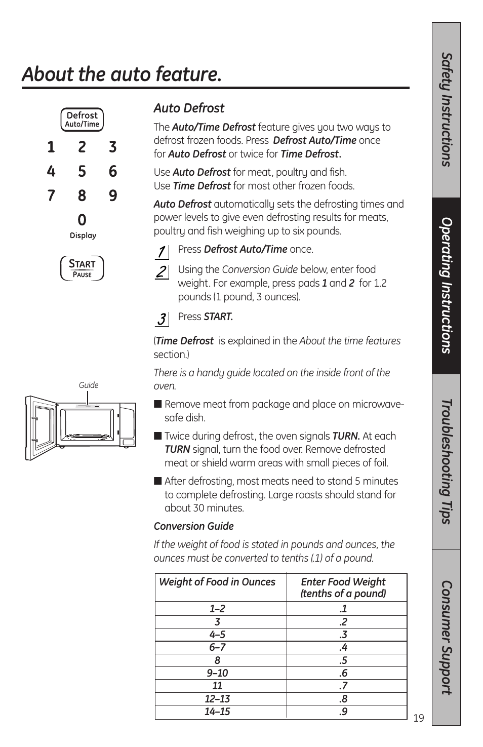 Auto feature, About the auto feature | GE JES2051DNBB User Manual | Page 19 / 36