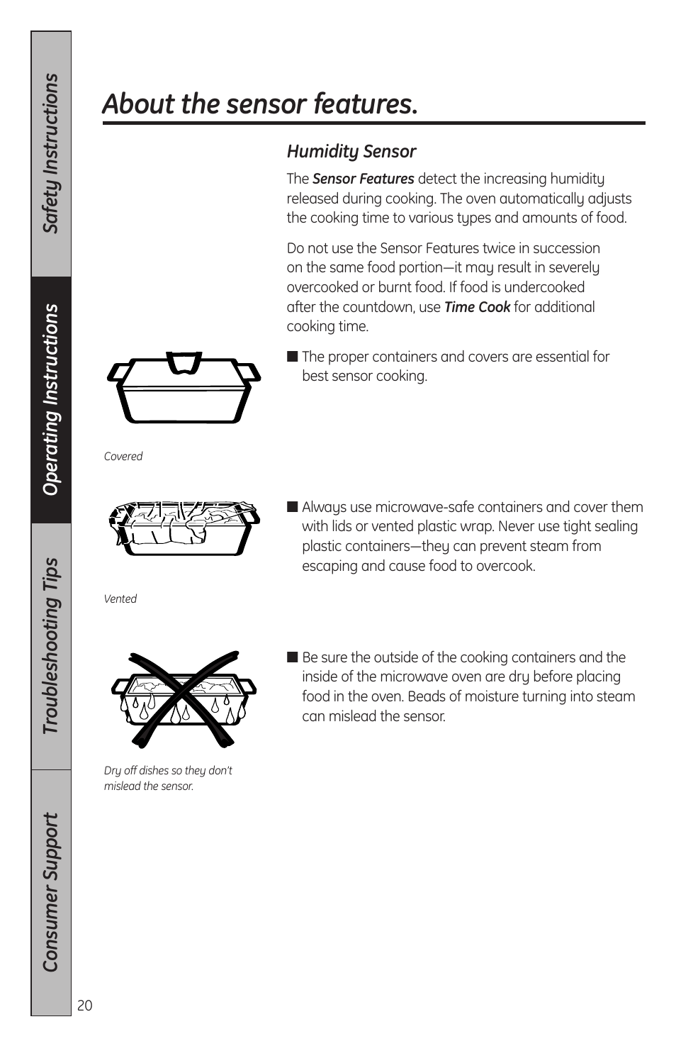 Sensor features, Sensor features –23, About the sensor features | GE JES2051DNBB User Manual | Page 20 / 36