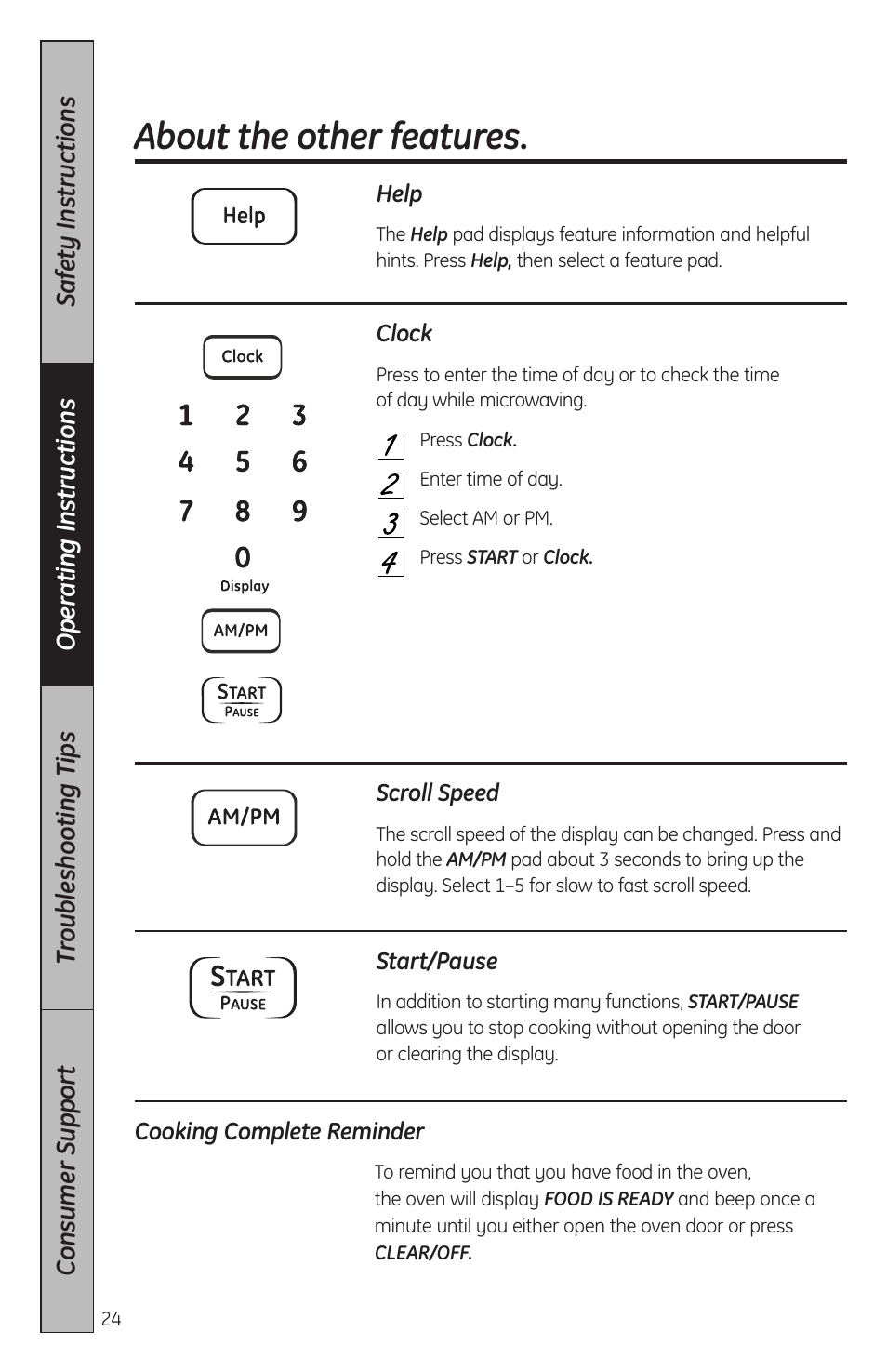 Other features, Other features –26, About the other features | GE JES2051DNBB User Manual | Page 24 / 36