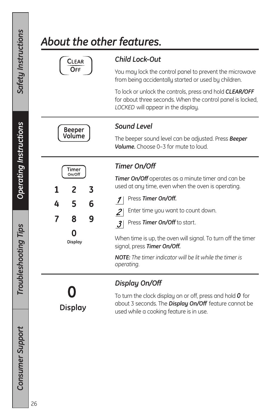 About the other features | GE JES2051DNBB User Manual | Page 26 / 36