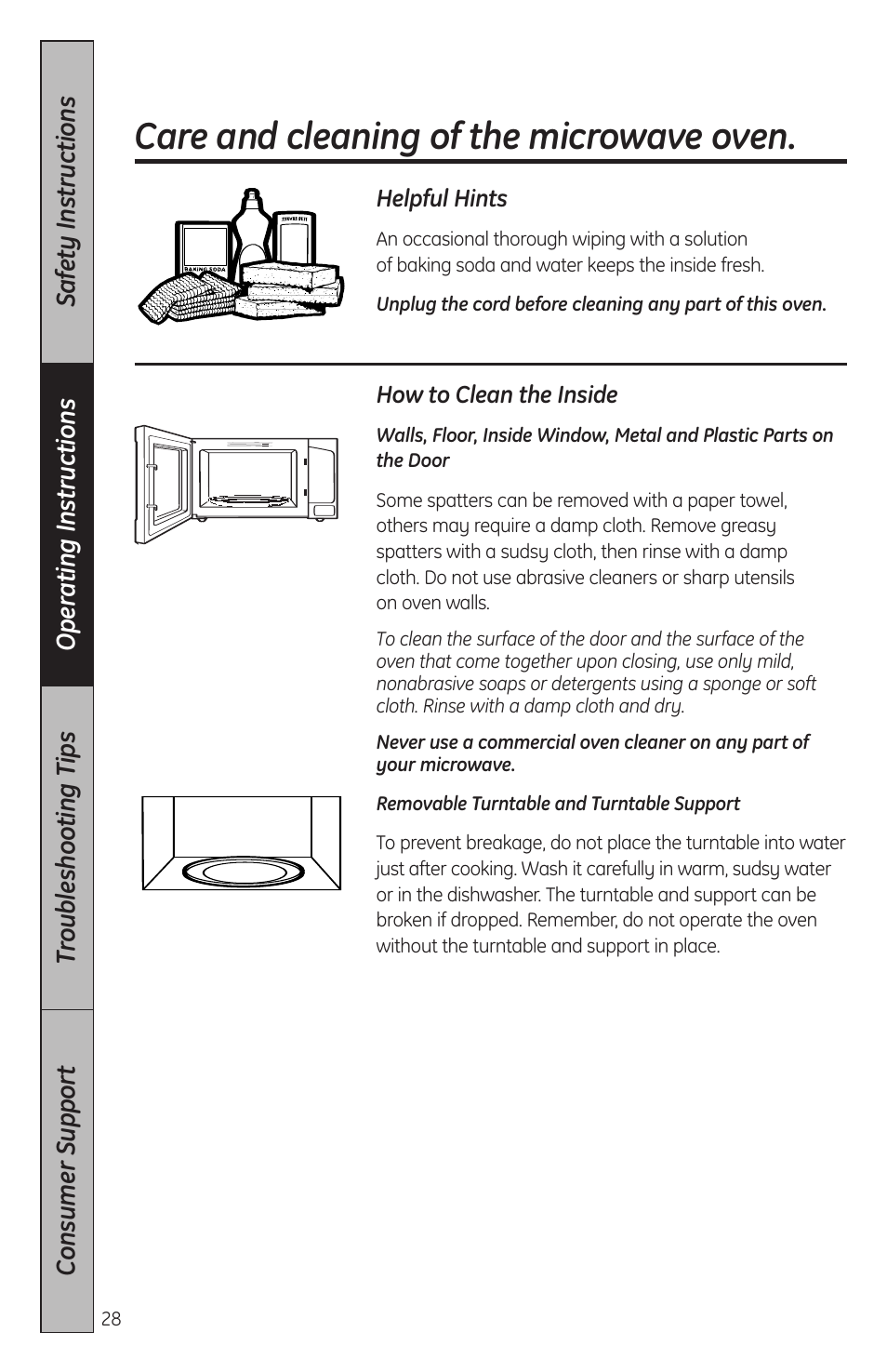 Care and cleaning, Care and cleaning , 29, Care and cleaning of the microwave oven | GE JES2051DNBB User Manual | Page 28 / 36