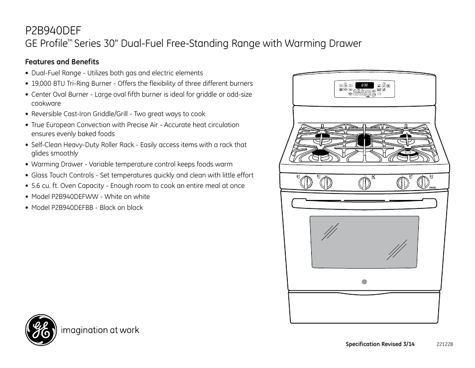 P2b940def, Ge profile | GE P2B940DEFWW User Manual | Page 2 / 2