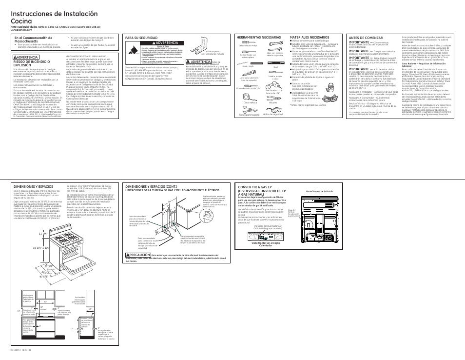 Instrucciones de instalación cocina | GE P2B940DEFWW User Manual | Page 3 / 4