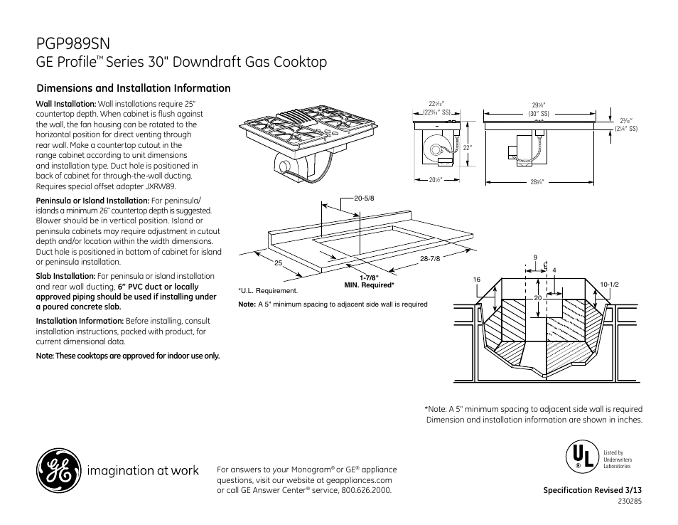 GE PGP989SNSS User Manual | 3 pages