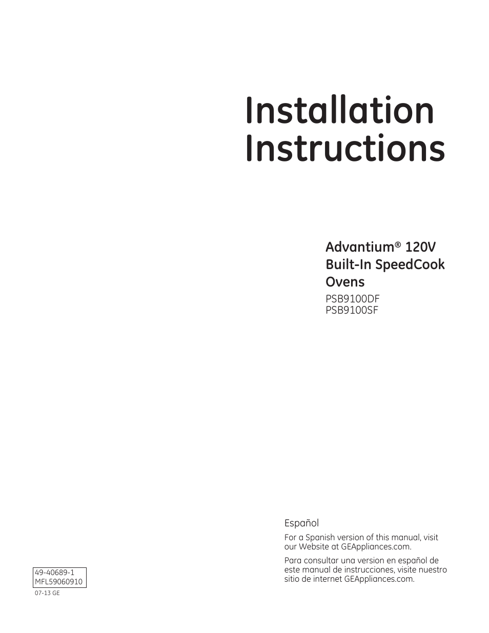 GE PSB9100DFBB User Manual | 16 pages