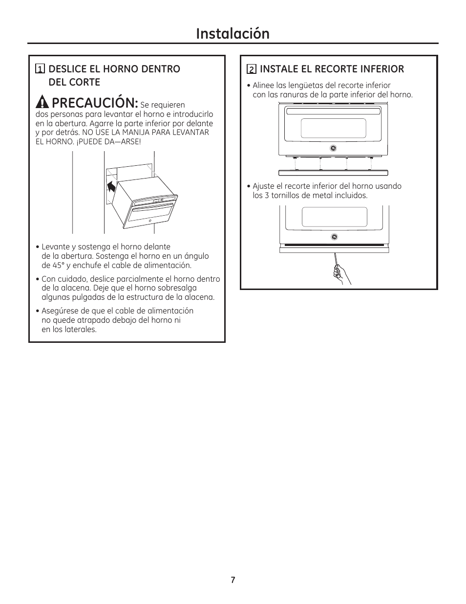 Instalación, Precaución | GE PSB9100DFBB User Manual | Page 15 / 16