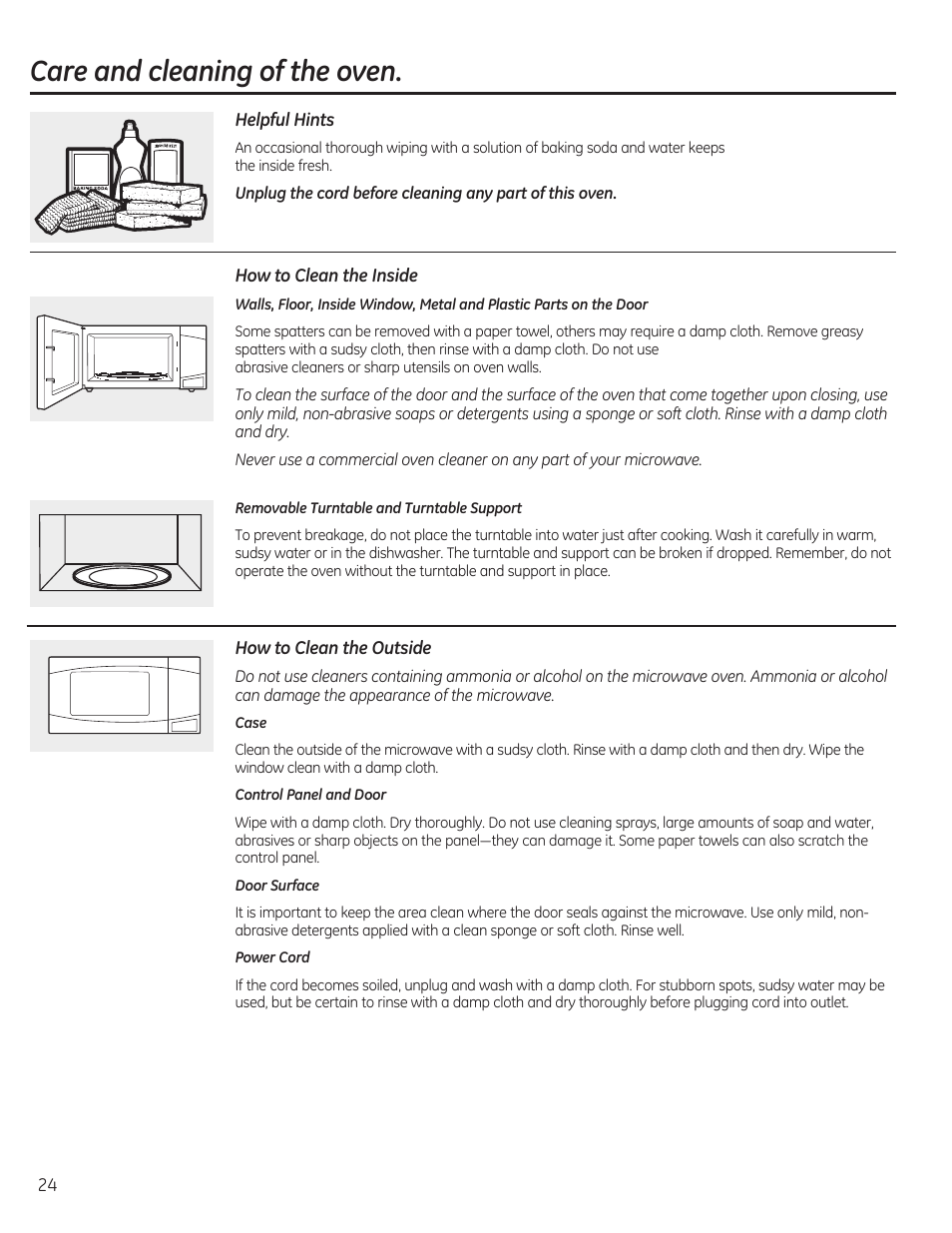 Care and cleaning of the oven | GE CEB1590SSSS User Manual | Page 24 / 64